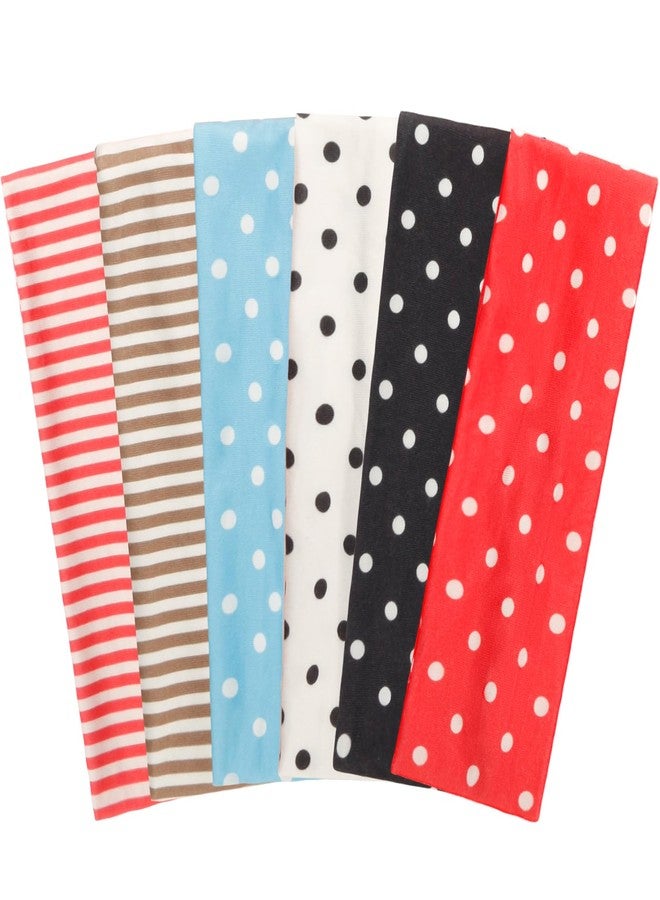 Fecawd 6PCS Headbands for Women Non Slip Elastic Sweat Hairbands Fashion Sports Hair Bands Soft Cloth Fabric Stretchy Headband for Workout Yoga Running (Dot) - Image 1